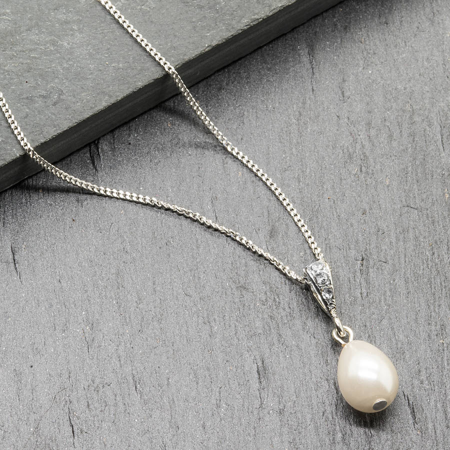 Bridal Teardrop Ivory Pearl Sterling Silver Necklace, 1 of 6