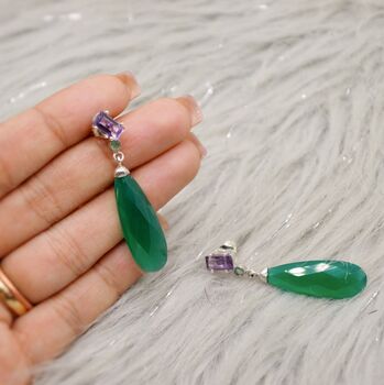 Green Onyx, Emerald, Amethyst Dangle Earrings, 9 of 10