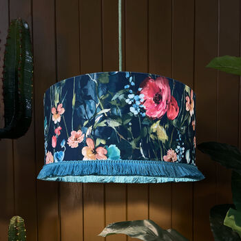 Hazy Meadow Fringed Lampshade In Moonshine Velvet, 2 of 5