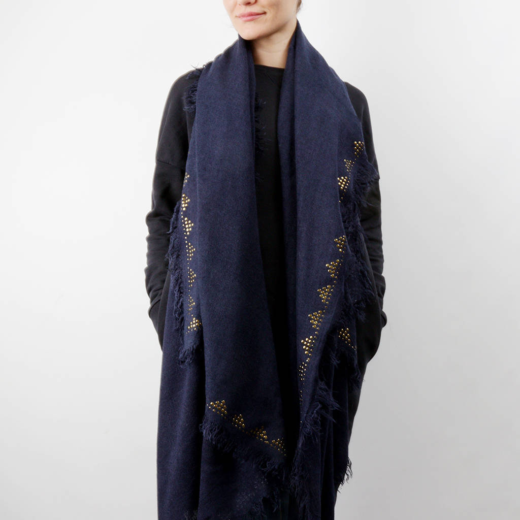 olwen winter shawl with metallic stud detail by studio hop