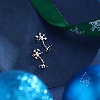 Tiny Neuron Cell Stud Earrings In Sterling Silver, 3 of 10