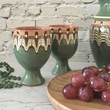 Pair Of Ceramic Wine Goblets In Forest Green Colour, 6 of 6