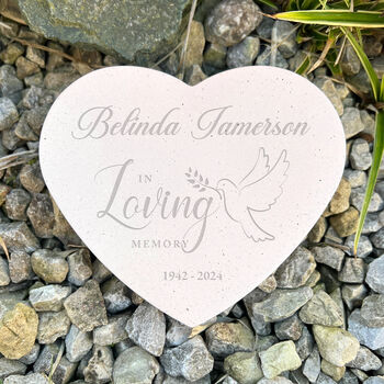 Personalised Dove Engraved Resin Heart Grave Marker Weatherproof Memorial Tribute, 4 of 4