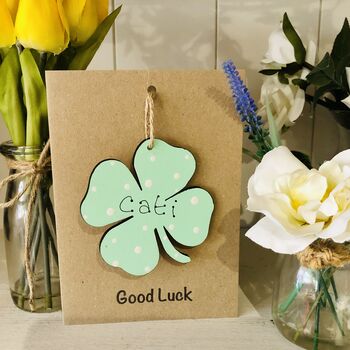 Personalised Good Luck Card Four Leaf Clover Keepsake, 2 of 9