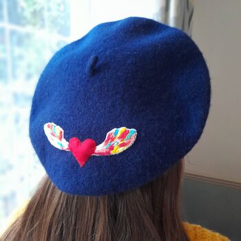 Winged Heart Hand Embroidered Adult Beret, 2 of 4