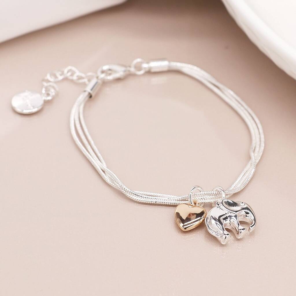 Triple Strand Silver Plated Elephant Heart Bracelet, 1 of 3
