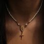 Handmade Freshwater Pearl Rosary Choker With Rose Cross Charm, thumbnail 8 of 10