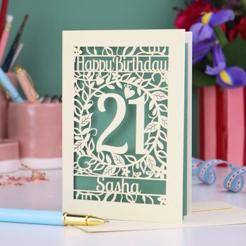 Personalised 21st Birthday Card Papercut Flower Design, 5 of 6