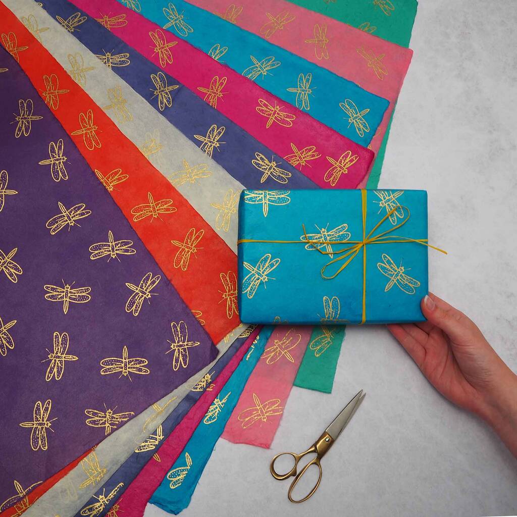 Dragonfly Lokta Gift Wrap, 1 of 11