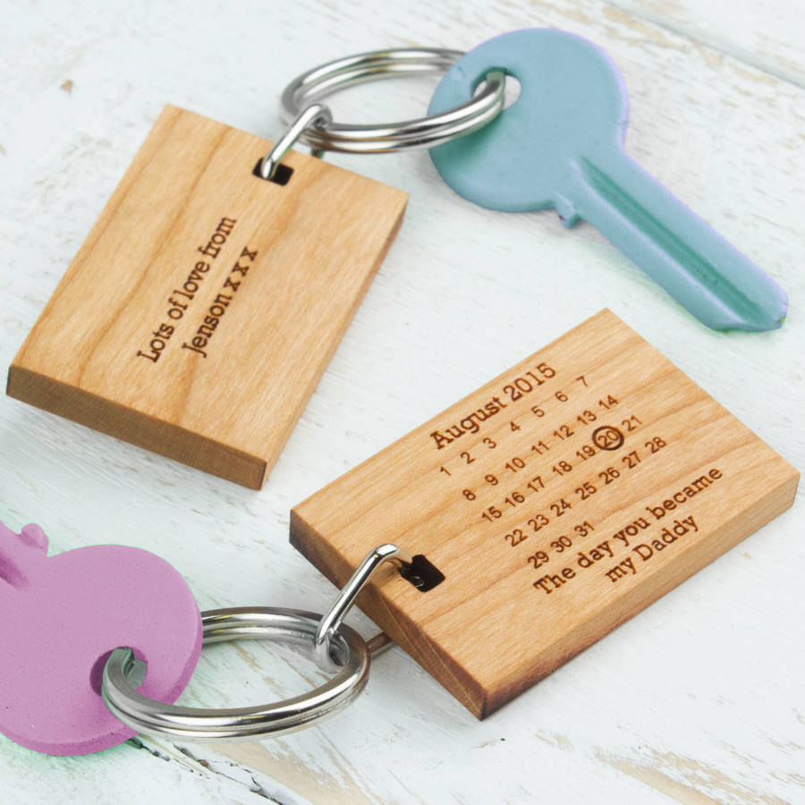 'The Day You Became My..' Cherry Wood Keyring, 1 of 3