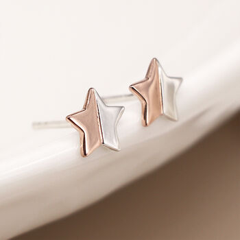 Sterling Silver And Rose Gold Star Stud Earrings – 5mm, 4 of 6