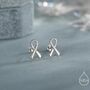 Sterling Silver Pink Ribbon Stud Earrings, thumbnail 1 of 12