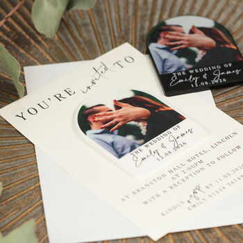 Modern Acrylic Photo Wedding Invitation Magnet, 2 of 5