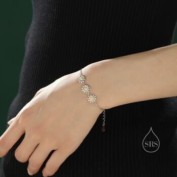 Daisy Flower Trio Bracelet In Sterling Silver, 6 of 8