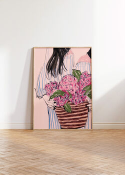 Pink Hydrangea Flowers Illustrated Art Print, 2 of 5