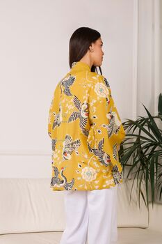 Mustard Dynastic Bird Print Light Weight Kimono, 2 of 7