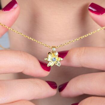 Aquamarine March Daffodil Birthflower Charm Necklace, 2 of 3