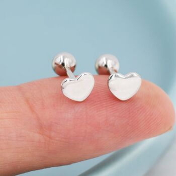 Heart Screwback Earrings In Sterling Silver, 8 of 11