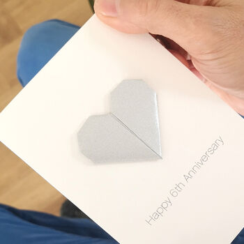 Personalised 6th Iron Anniversary Origami Heart Card, 4 of 4