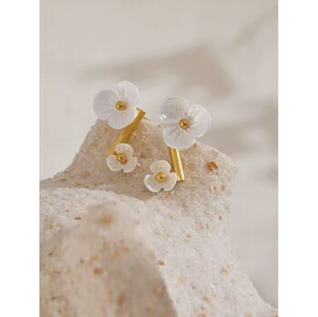 Monaco D’or Gold White Daisy Flower Drop Earrings, 2 of 3