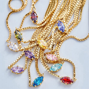 Dainty Gold Plated Navette Birthstone Necklace, 4 of 10