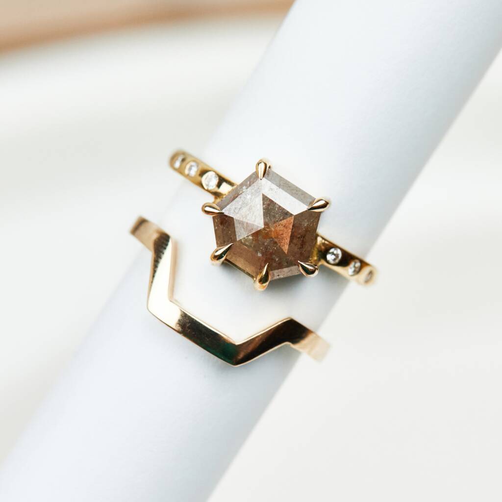 18ct Gold Hexagon Diamond Engagement Ring, 1 of 4