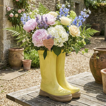 Personalised Heart Little And Large Yellow Welly Planters Gift Set, 3 of 8