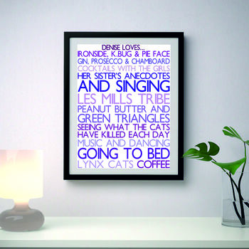 Personalised 'Favourite Things' Framed Print: Purples, 4 of 6