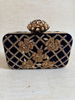 Black Velvet Handcrafted Clutch Purse, 5 of 8