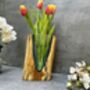 26cm V Shaped Molten Glass Vase On Teak Root – Handmade Wooden, thumbnail 7 of 12