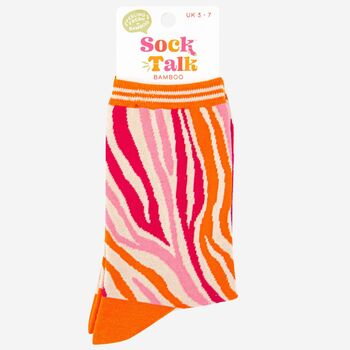 Women's Zebra Print Bamboo Socks Orange Pink, 4 of 4