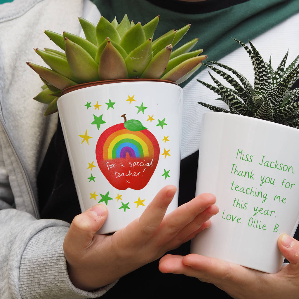 Rainbow Apple Personalised Teacher Plant Pot Gift By So Close