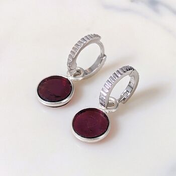 Circle Garnet January Birthstone Earrings, Silver, 3 of 6