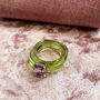 Chunky Olivine Green Resin Ring With Rhinestone, thumbnail 4 of 8