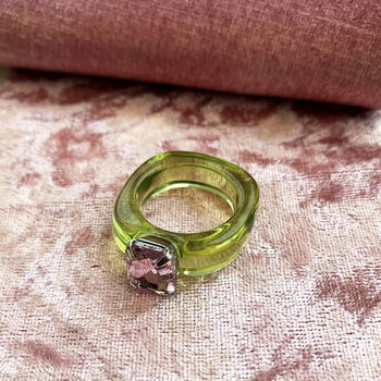 Chunky Olivine Green Resin Ring With Rhinestone, 4 of 8