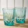 Set Of Four Embossed Turquoise Glass Tumblers, thumbnail 3 of 7