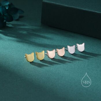 Minimalist Cat Face Stud Earrings In Sterling Silver, 5 of 10