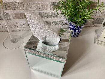 Diamante Mirrored Glass Tissue Box Holder – 15cm Cube, 6 of 9