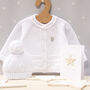 Toffee Moon White Star Personalised Baby Cardigan, thumbnail 2 of 12