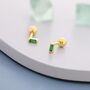 Sterling Silver Extra Tiny Emerald Green Baguette Cz Screw Back Earrings, thumbnail 2 of 11