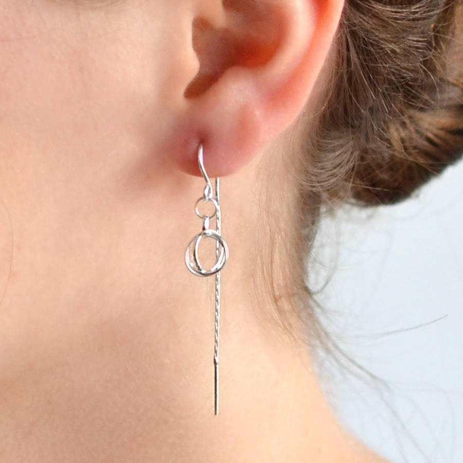 Sterling Silver Threader Chain Rings Earrings, 1 of 4