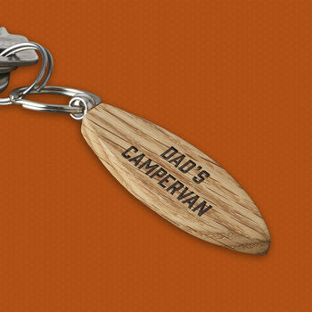 'Dad's Campervan' Oak Surfboard Keyring, 2 of 3