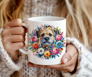 Personalised Border Terrier Summer Floral Dog Wreath Cushion And Mug Gift Bundle B, 2 of 4