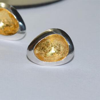 Handmade Sterling Silver Studs With Hidden Gold Treasure, 5 of 9