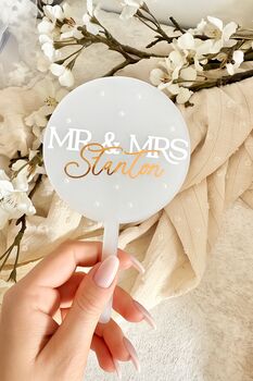 Personalised Glossy And Pearl Wedding Cake Topper, 2 of 5