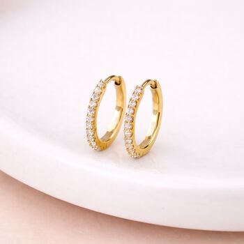 Solid 9ct Gold Diamond Huggie Hoop Earrings – 10mm, 2 of 8