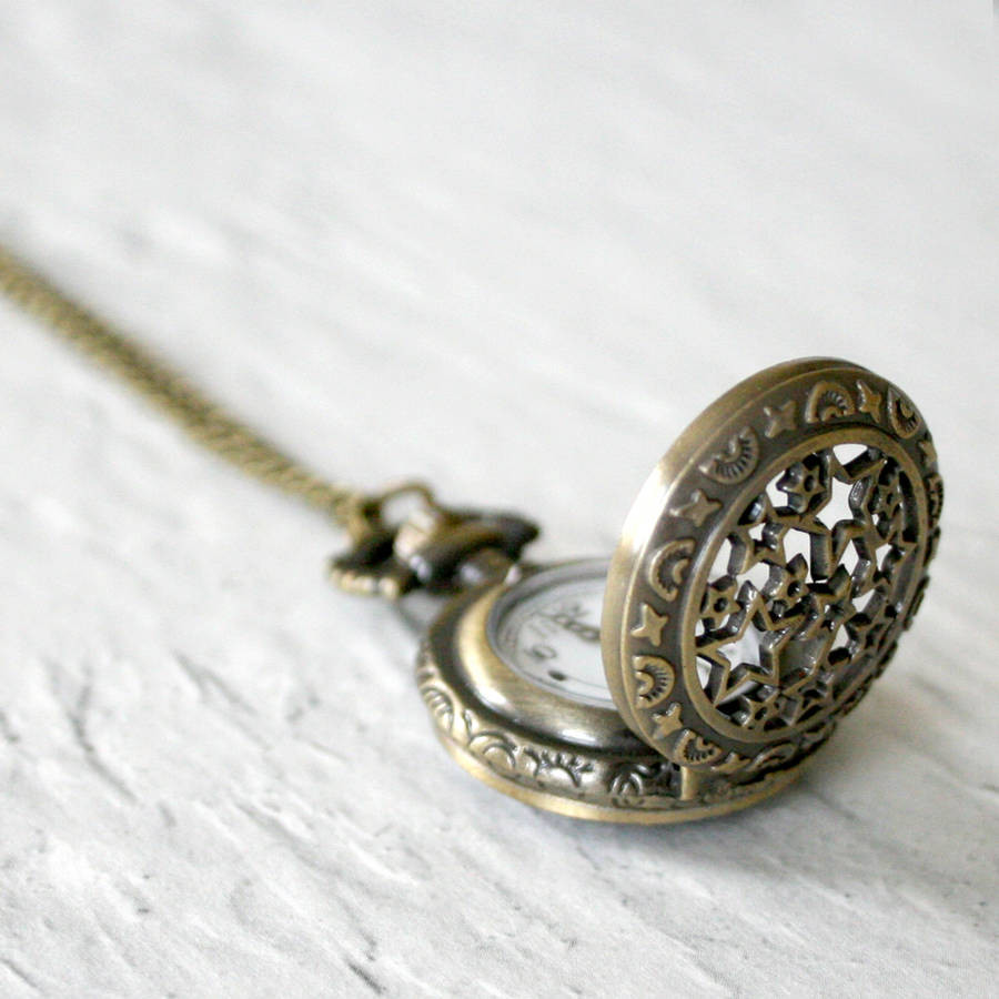 moon and stars locket clock necklace by hayley & co