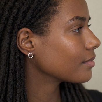 Sterling Silver Organic Open Hoop Stud Earrings – 10mm, 2 of 11