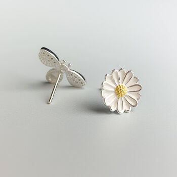 Sterling Silver Bumblebee And Daisy Stud Earrings, 2 of 8