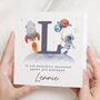 Personalised Space Astronaut Grandson 5th Birthday Card, thumbnail 1 of 7